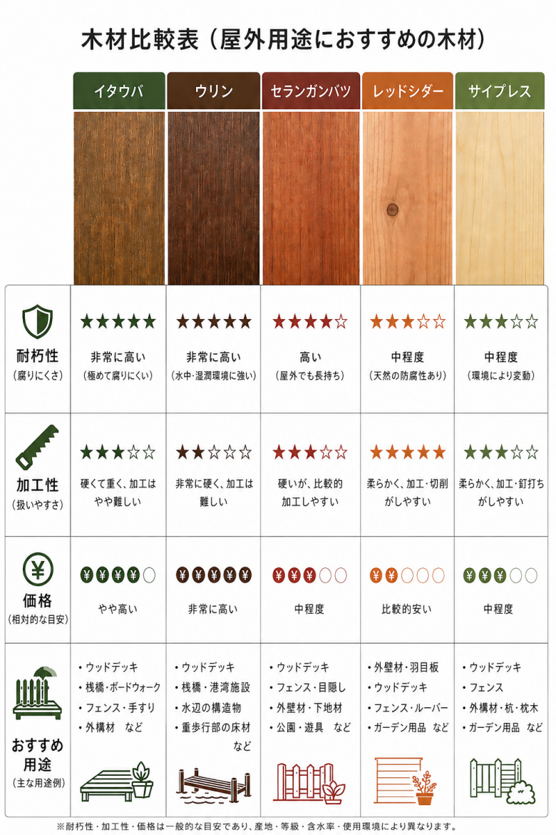 人気ウッドデッキ材比較