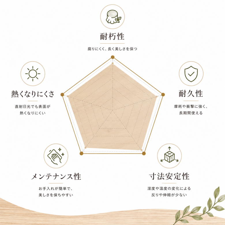 ウッドデッキ用木材選びで重要な5つのポイント