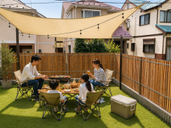 木製目隠しフェンス（メッシュフェンス用）使用例
